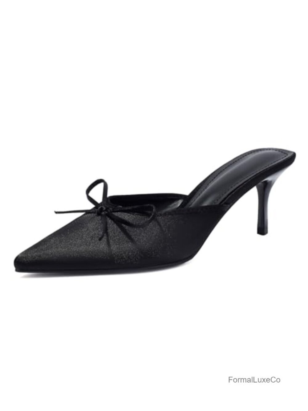 Kitten Heel Bow Mules Slip On Backless Low Heel Pumps Women